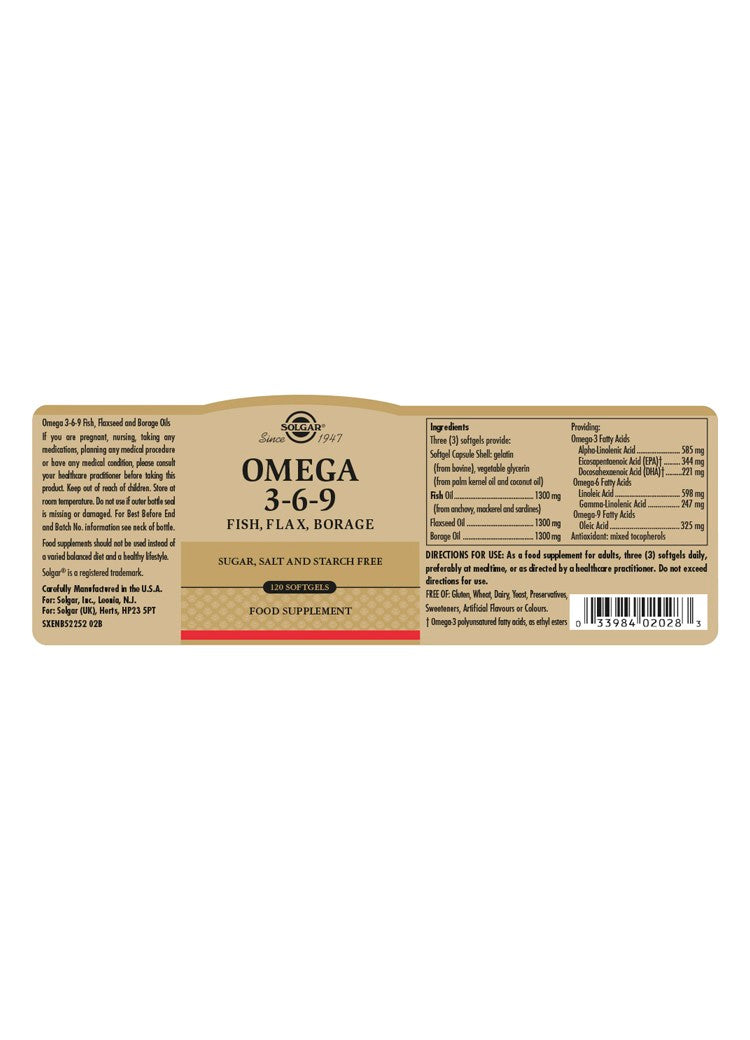 Solgar® Omega 3-6-9 Softgels - Pack of 120