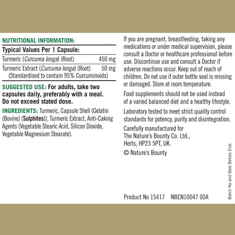 Natures Bounty Tumeric 500mg 60 x Capsules